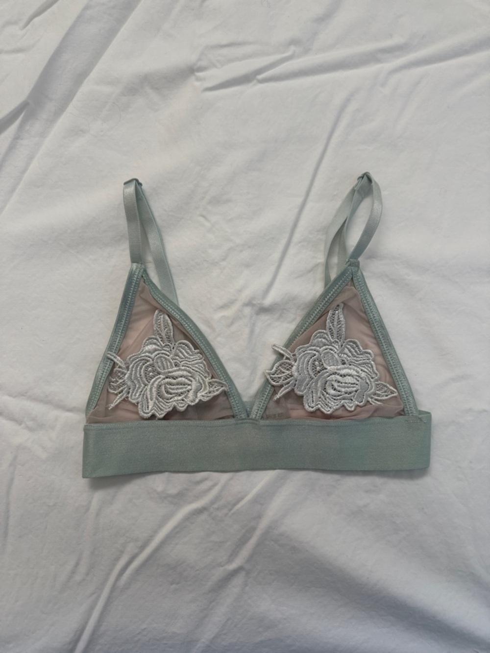 Kimchi Blue Mint Green Mesh Bralette with White Lace Applique